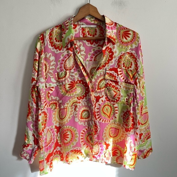 Uterque Retro Vintage Satin Multicolor Button Down Shirt - Picture 6 of 12